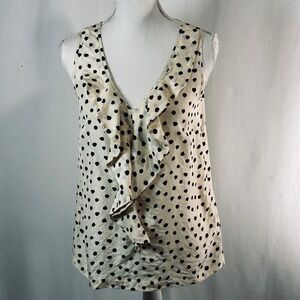 Michael Michael Kors Polka Dot Ruffle V-Neck Sleeveless Blouse Cream Black 6P